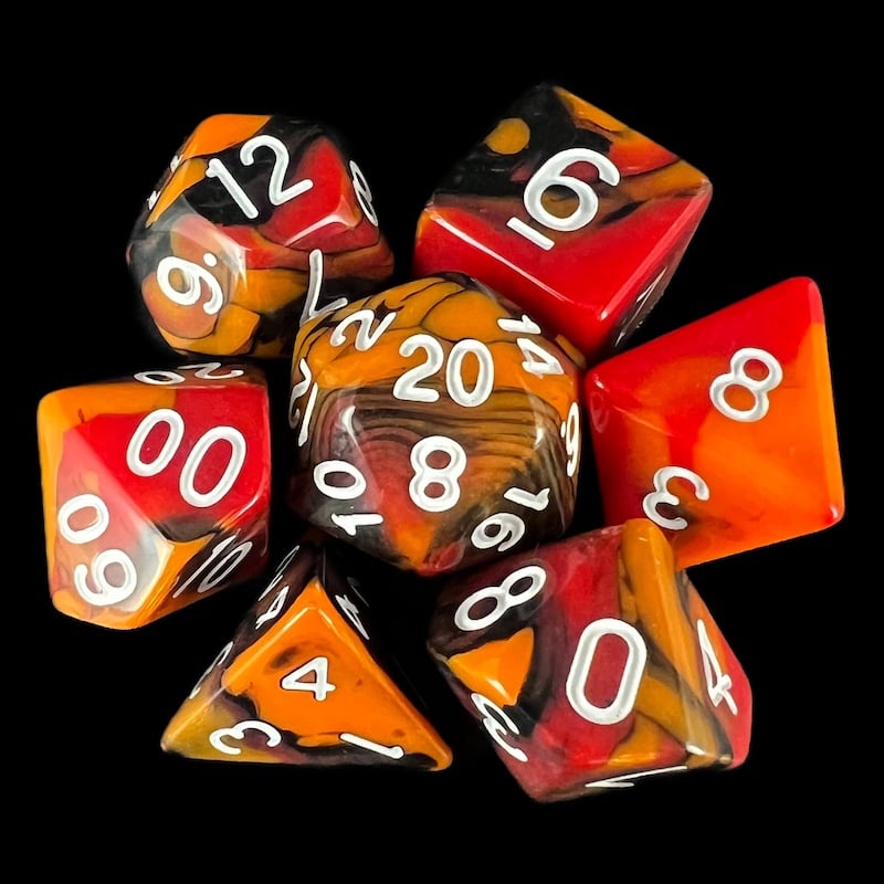 TDSO Trio Black Orange & Red 7 Dice Polyset