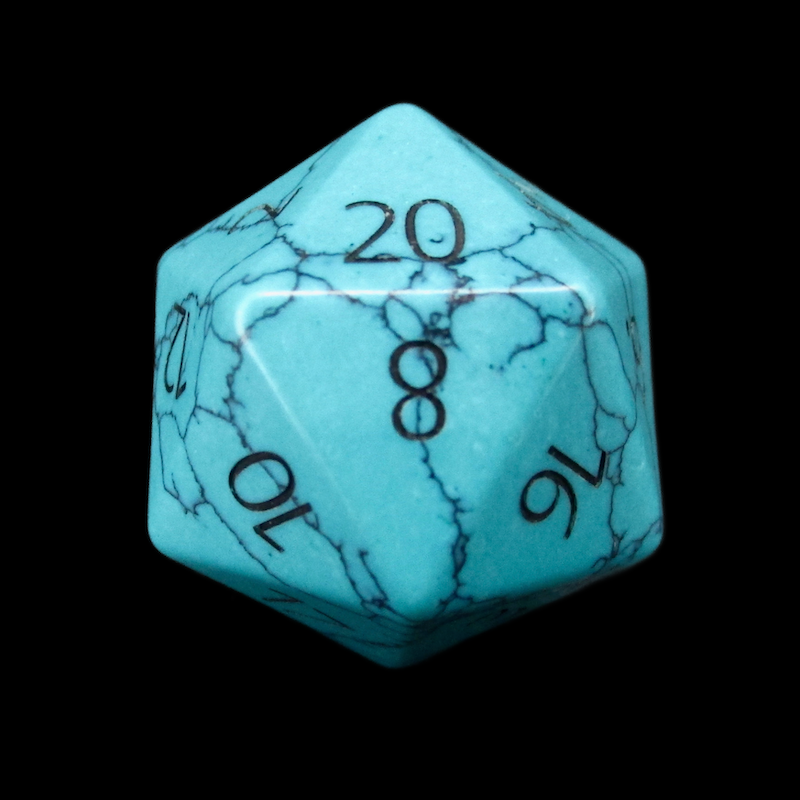 TDSO Gemstone Turquoise Synthetic Blue & Black D20 Dice
