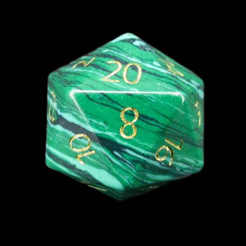 TDSO Gemstone Synthetic Malachite Green & Gold D20 Dice