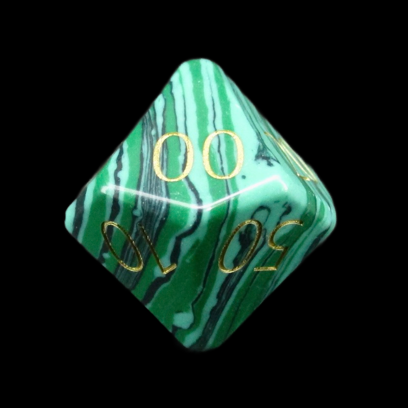 TDSO Gemstone Synthetic Malachite Green & Gold Percentile Dice