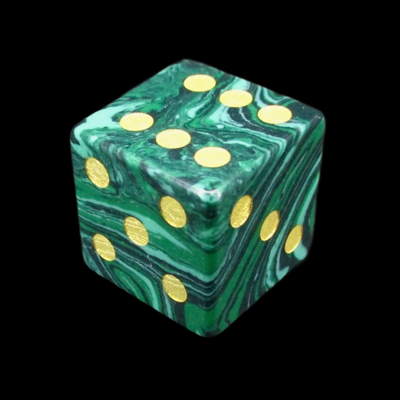 TDSO Gemstone Synthetic Malachite Green & Gold D6 Spot Dice