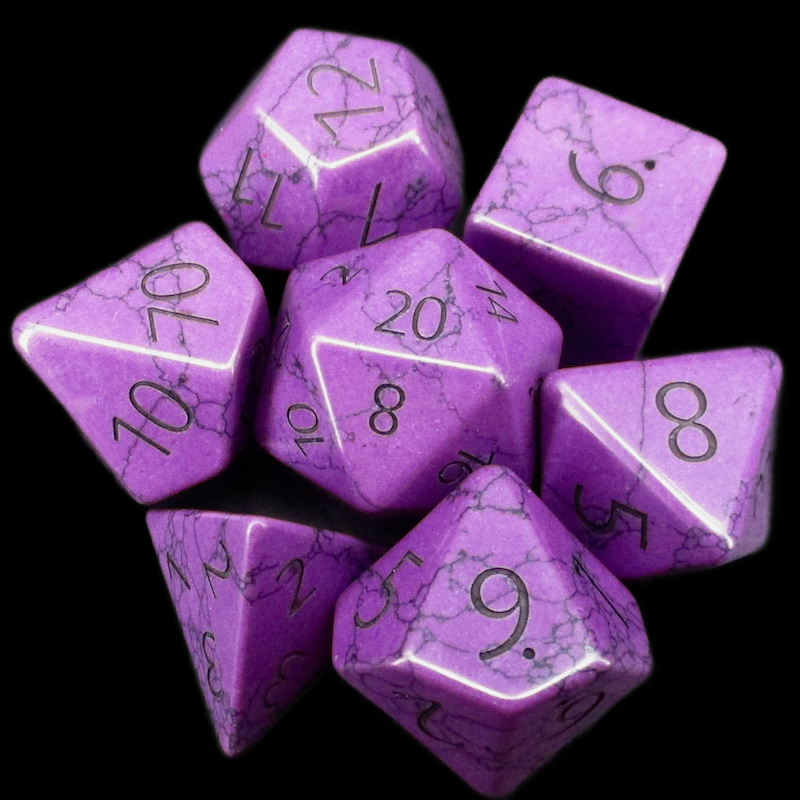 TDSO Gemstone Turquoise Synthetic Purple & Black 7 Dice Polyset
