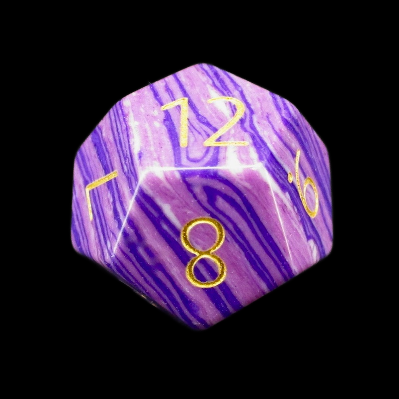TDSO Gemstone Turquoise Synthetic Purple Wave & Gold D12 Dice