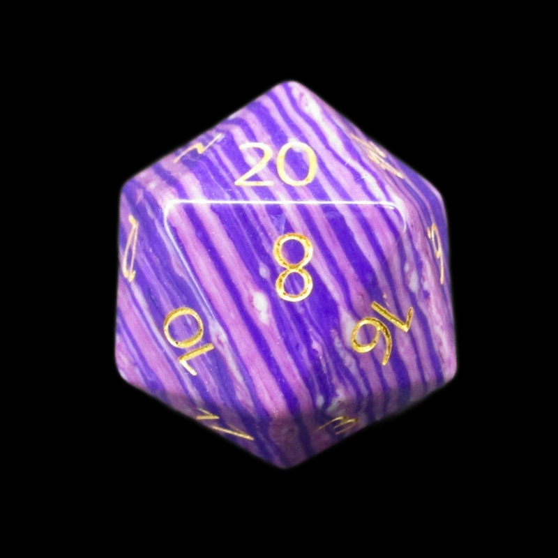 TDSO Gemstone Turquoise Synthetic Purple Wave & Gold D20 Dice