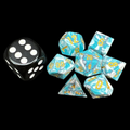 TDSO Gemstone Turquoise Synthetic Blue & White with Gold MINI 7 Dice Polyset