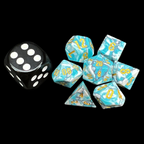 TDSO Gemstone Turquoise Synthetic Blue & White with Gold MINI 7 Dice Polyset