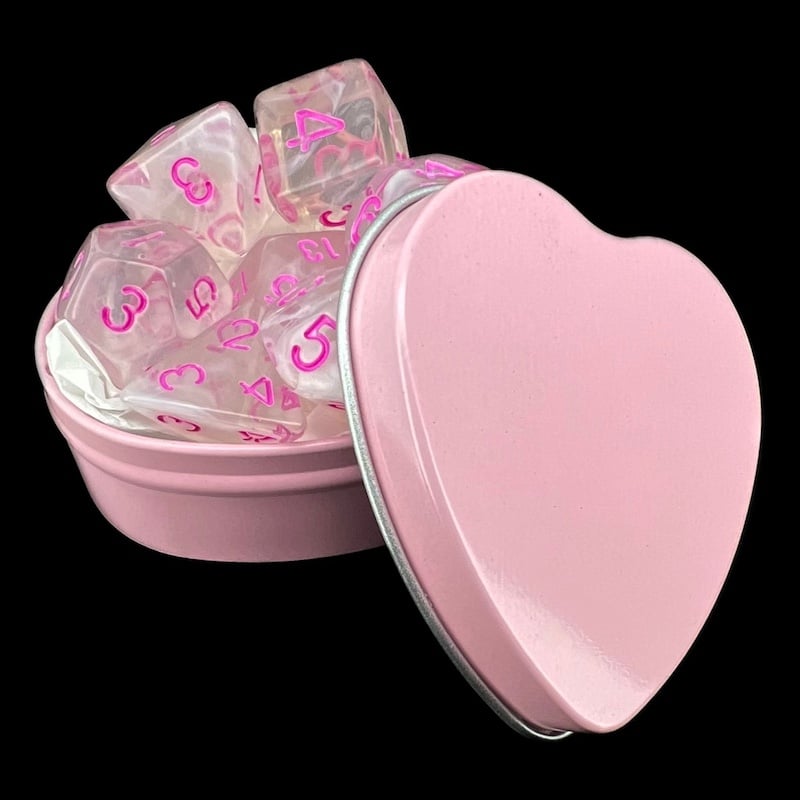 TDSO Valentines Day Heart Pink Mystery 7 Dice Polyset