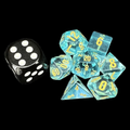 TDSO Zircon Glass Aquamarine & Gold MINI 7 Dice Polyset