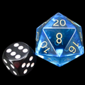 TDSO Zircon Glass Blue Topaz & Gold JUMBO 30mm D20 Dice