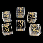 TDSO Zircon Glass Diamond & Gold Positive Counter 6 x D6 Dice Set In Padded Case