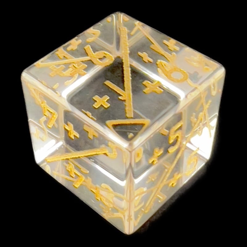 TDSO Zircon Glass Diamond & Gold Positive Counter 6 x D6 Dice Set In Padded Case