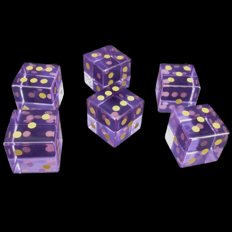 TDSO Zircon Glass Amethyst & Gold 6 x D6 Spot Dice Set
