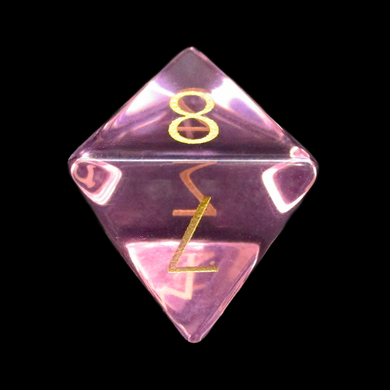 TDSO Zircon Glass Pink Tourmaline & Gold D8 Dice