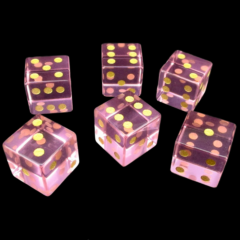 TDSO Zircon Glass Pink Tourmaline & Gold 6 x D6 Spot Dice Set