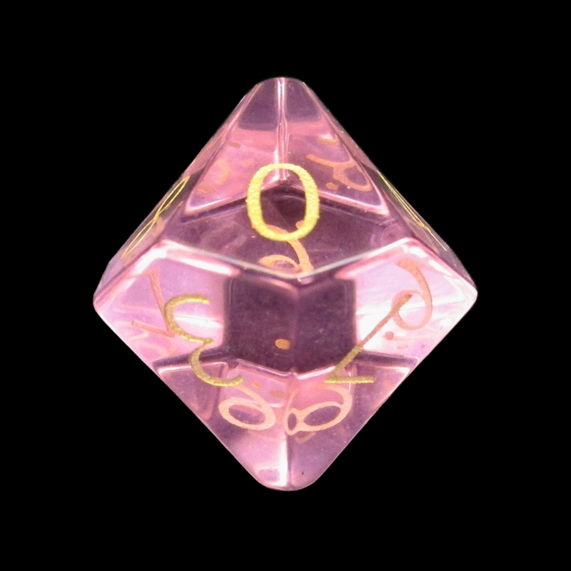 TDSO Zircon Glass Pink Tourmaline & Gold D10 Dice