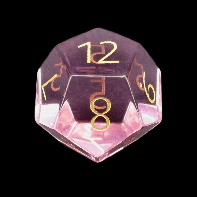 TDSO Zircon Glass Pink Tourmaline & Gold D12 Dice