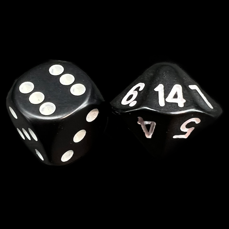 The Dice Lab Opaque Black with White D14 Dice