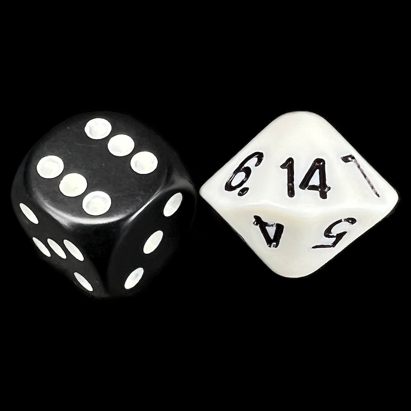 The Dice Lab Opaque White with Black D14 Dice