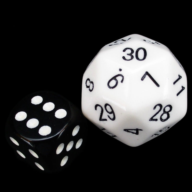 The Dice Lab Opaque White JUMBO 27mm Numerically Balanced D30 Dice