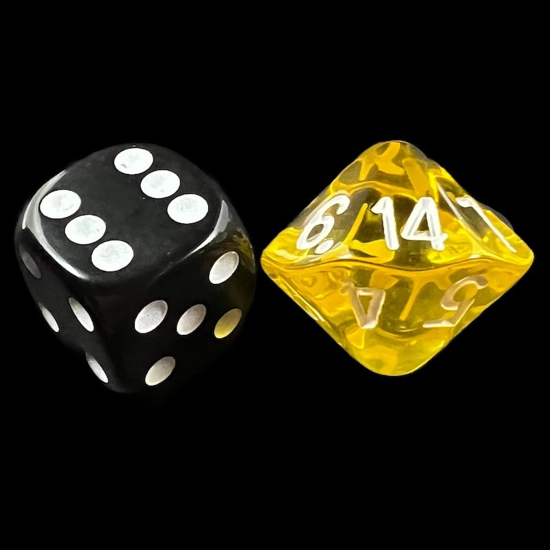 The Dice Lab Translucent Amber with White D14 Dice