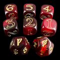 CLEARANCE The One Ring Translucent Red Black & Gold Dice Set OOP