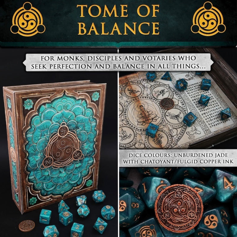 Tome of the Balance (Monk) - 10 Dice Polyset / Coin / Dice Tray