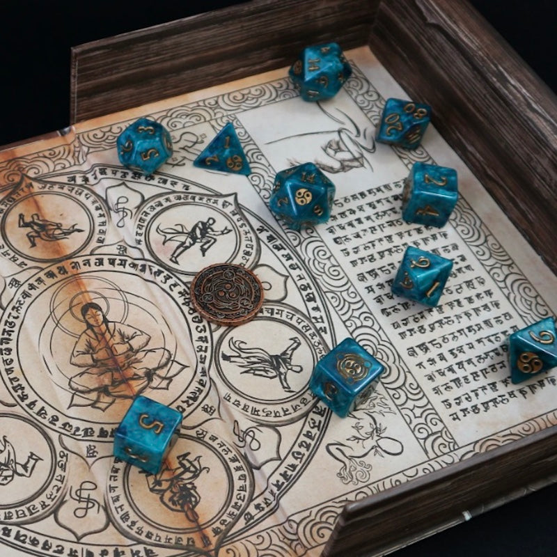 Tome of the Balance (Monk) - 10 Dice Polyset / Coin / Dice Tray