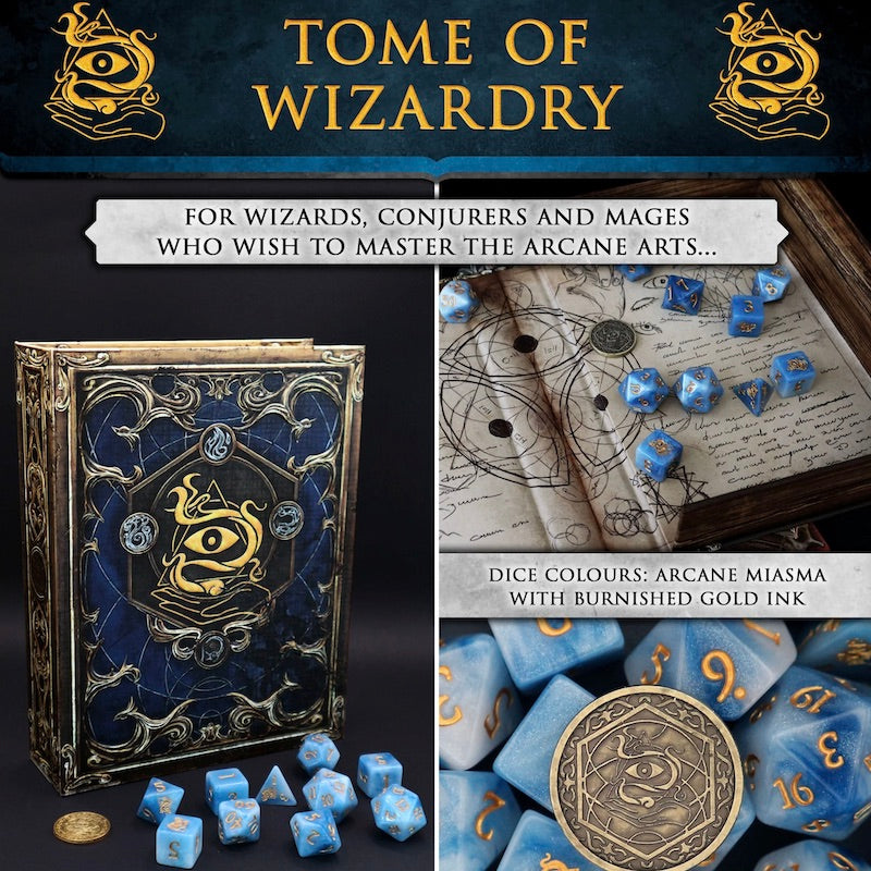 Tome of Wizardry - 10 Dice Polyset / Coin / Dice Tray