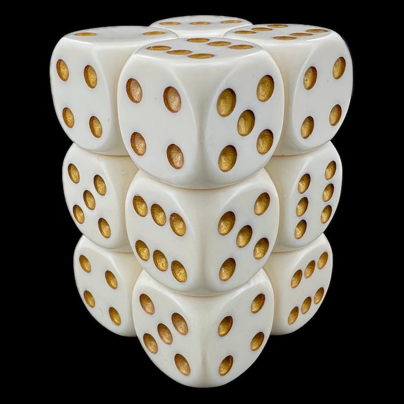 CLEARANCE Opaque Ivory & Gold 12 x D6 Dice Set