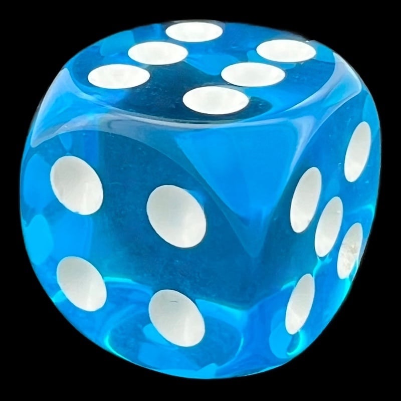 HALF PRICE CLEARANCE Tomesch Translucent Teal & White Spot D6 Dice