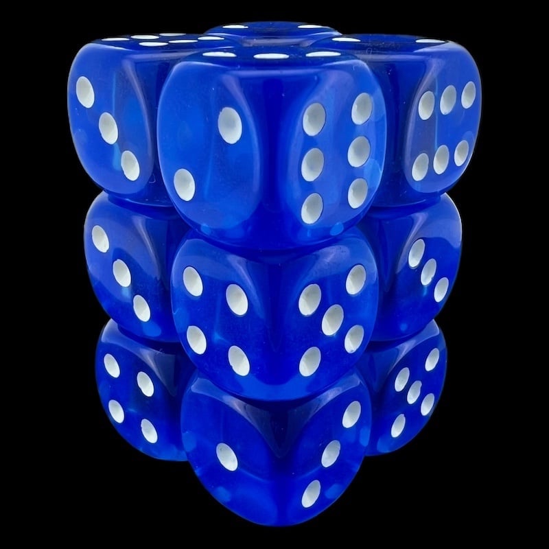 HALF PRICE CLEARANCE  Tomesch Translucent Blue & White 12 x D6 Dice Set