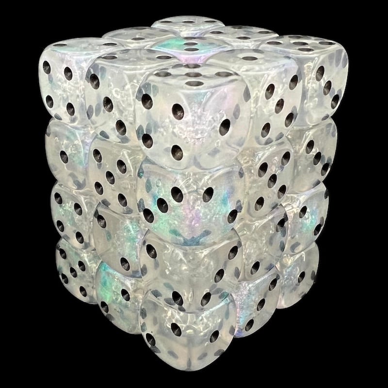 UK Made Dice Borealis Cosmic with Black 36 x D6 Dice Set