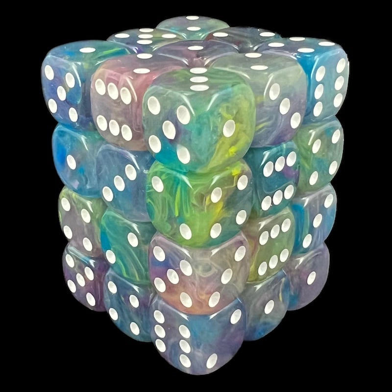 UK Made Dice Floral Enigma with White 36 x D6 Dice Set