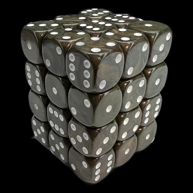UK Made Dice Lustrous Pearl Camouflage with White 36 x D6 Dice Set