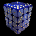 UK Made Dice Lustrous Pearl Dark Blue with Gold 36 x D6 Dice Set