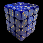 UK Made Dice Lustrous Pearl Dark Blue with Gold 36 x D6 Dice Set