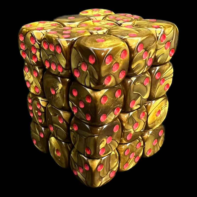 UK Made Dice Lustrous Pearl Bronze with Red 36 x D6 Dice Set