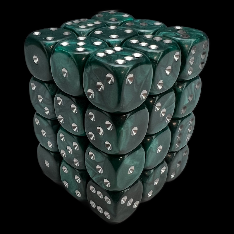 UK Made Dice Lustrous Pearl Jade with Silver 36 x D6 Dice Set