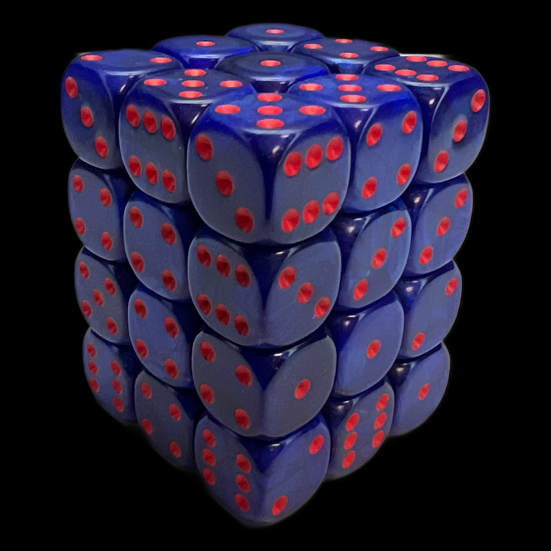 UK Made Dice Lustrous Pearl Midnight with Red 36 x D6 Dice Set