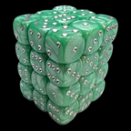 UK Made Dice Lustrous Pearl Mint with Silver 36 x D6 Dice Set