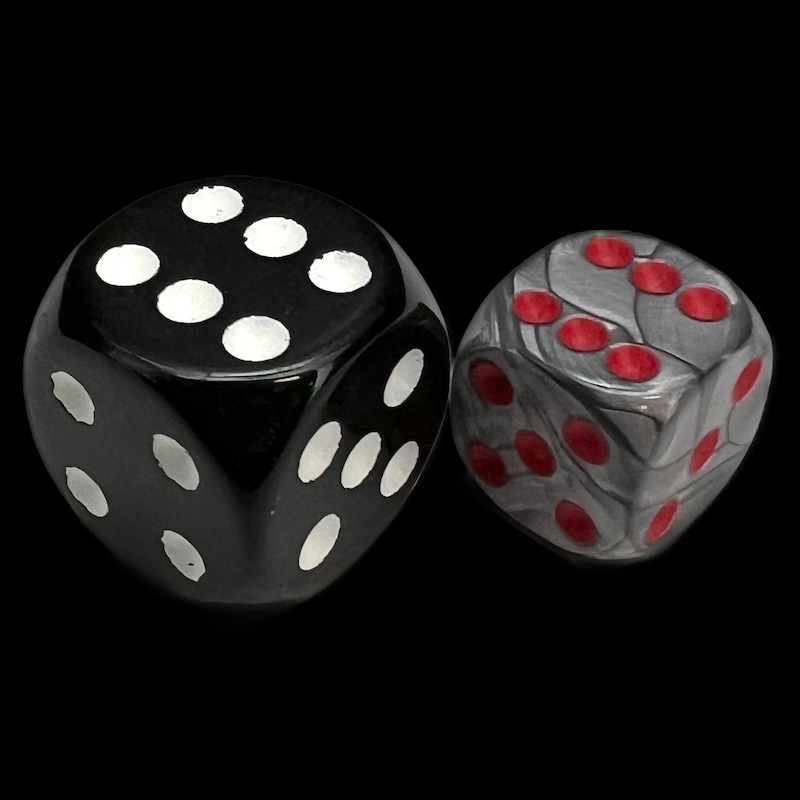 UK Made Dice Lustrous Pearl Mithril with Red 12mm D6 Spot Dice