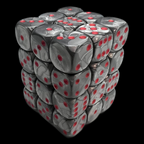 UK Made Dice Lustrous Pearl Mithril with Red 36 x D6 Dice Set