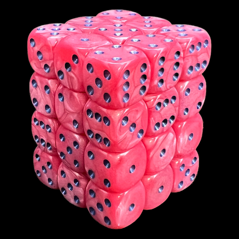UK Made Dice Lustrous Pearl Pink with Blue 36 x D6 Dice Set