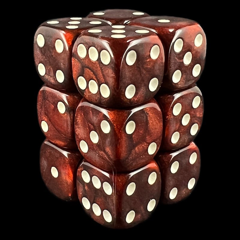 UK Made Dice Lustrous Pearl Shadow Pink with White 12 x D6 Dice Set