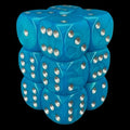UK Made Dice Lustrous Pearl Teal with Silver 12 x D6 Dice Set