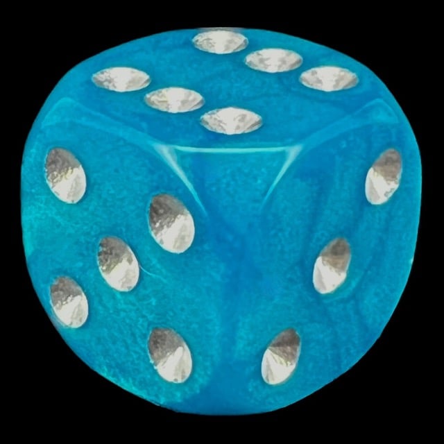 UK Made Dice Lustrous Pearl Teal with Silver D6 Spot Dice