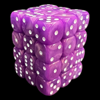 UK Made Dice Lustrous Pearl Violet with White 36 x D6 Dice Set