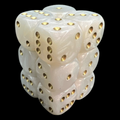 UK Made Dice Lustrous Pearl White with Gold 12 x D6 Dice Set