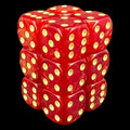 UK Made Dice Lustrous Ruby with Yellow 12 x D6 Dice Set