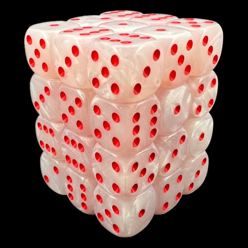 UK Made Dice Lustrous White With Red 36 x D6 Dice Set